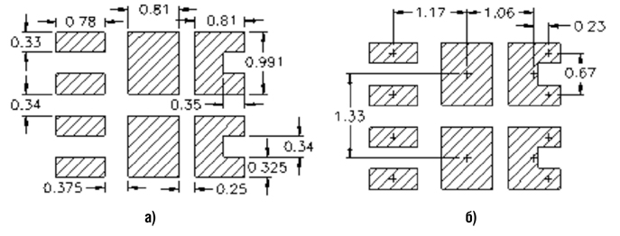 Варианты трафаретов для корпуса PQFP 3x3 (толщина трафарета 0,127 мм)