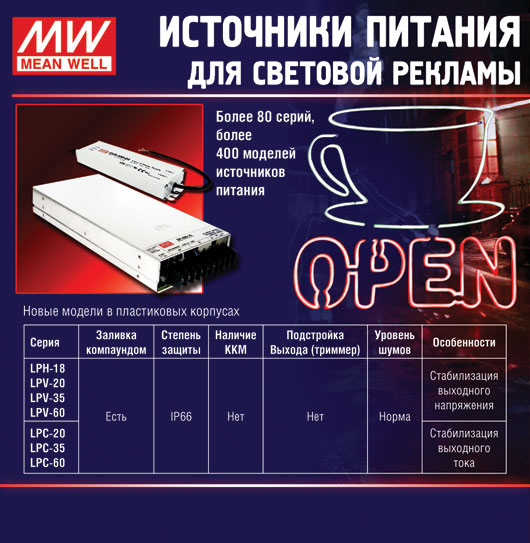 MEAN WELL Источники питания для световой рекламы MEAN WELL Источники питания для световой рекламы