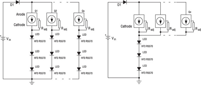 Типовые схемы включения линейных драйверов с цепью установки тока 