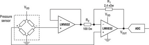 Усилитель сигнала датчика давления на LMV831 