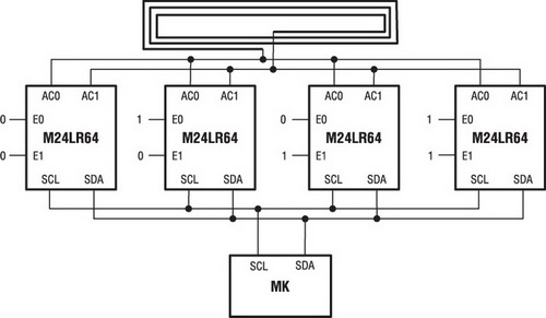 Объединение M24LR64-R для увеличения суммарного объема памяти 