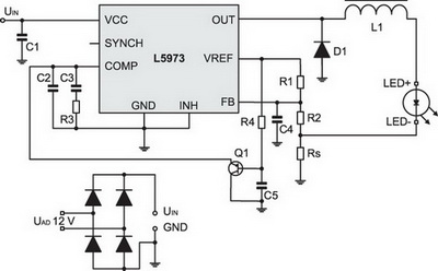 Вариант использования микросхемы L5973AD в качестве основы драйвера для мощных светодиодов 