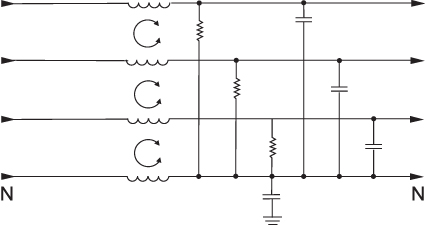 Электрическая схема трехфазного сетевого фильтра серии AYO