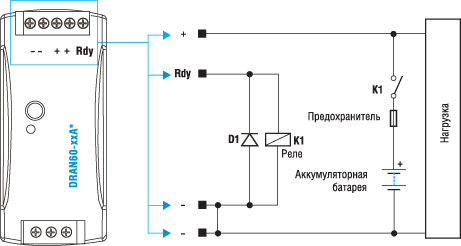 Схема резервного источника питания на базе модулей DRAN30-xx UPS или DRAN60-xx UPS